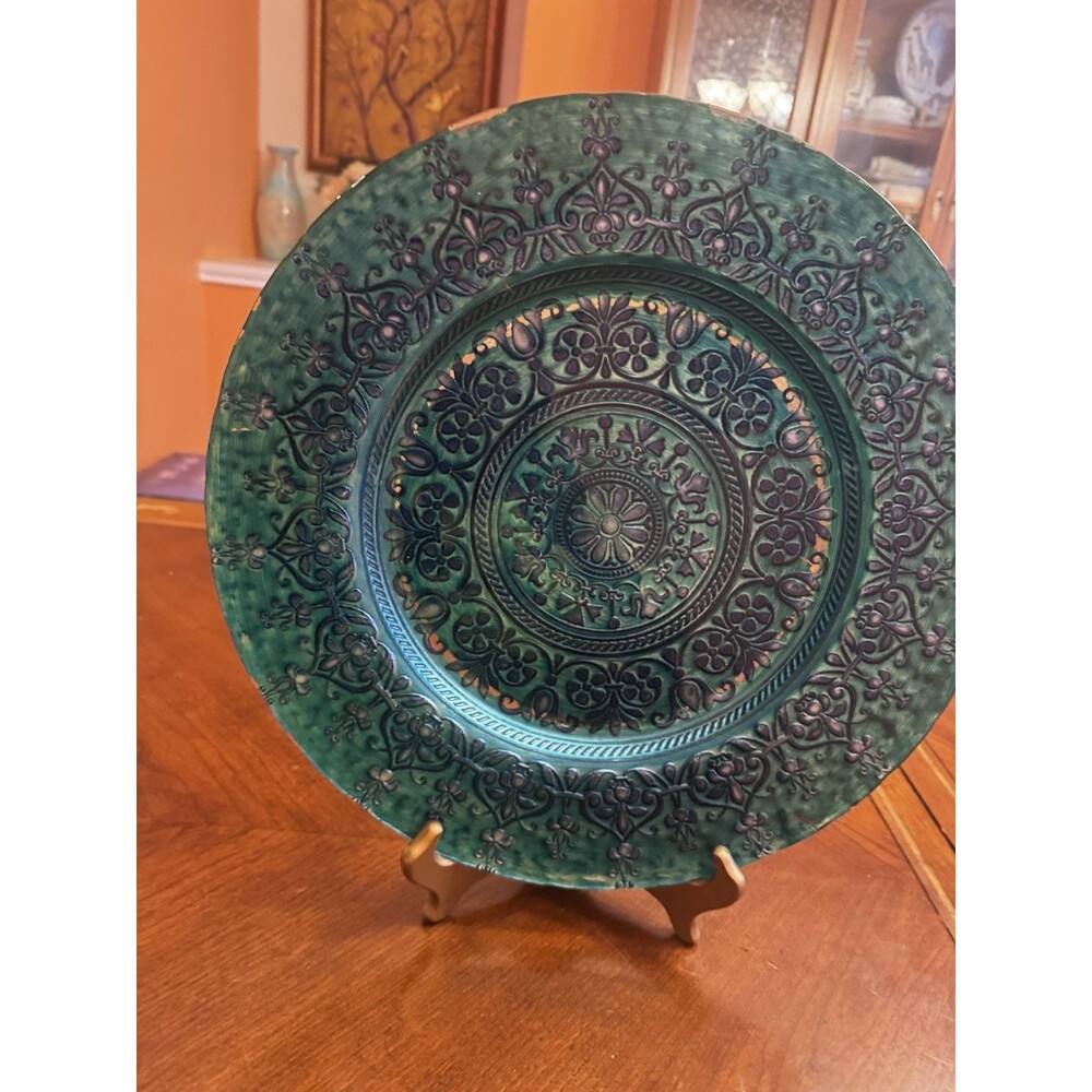 Large 15" Artistic Accents Turkish Hand Decorated Glass platter